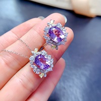 Perhiasan Set Amethyst Alami Harga Pabrik Perak 925 Lapis Emas Anti Alergi Cincin Bunga Kalung yang Dapat Disesuaikan