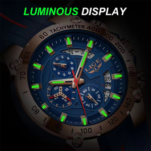 LIGE New Sport Quartz Watches for Men Fashion Waterproof Chronograph Wristwatch <span class=keywords><strong>Blue</strong></span> Silicone Strap Calendar Luminous Man Watch - Product Image 4