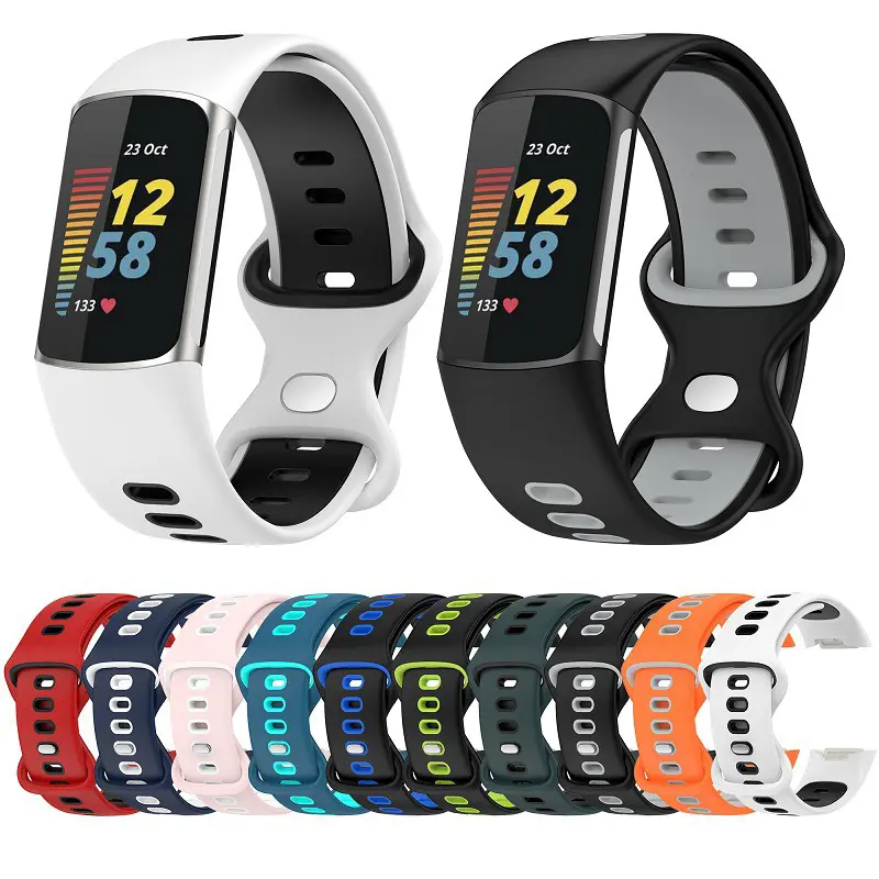 Silicone band for Fitbit charge 5 double color rubber strap Replacement wristband