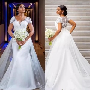 European American Style Mermaid Wedding Dress Sweetheart Neckline Fitted Waist White Polyester Outdoor Church Wedding Dress - Product Image 5