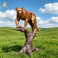Estatua de Pantera de Bronce Fundido RELONG, Escultura de Leopardo Metálico de Alta Calidad Posada en un Árbol, en Venta