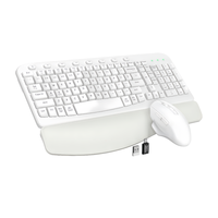 Ensemble clavier et souris sans fil 2,4 G ergonomique à batterie rechargeable, touches ondulées, repose-poignets tamponné, 1600 DPI, programmable, OEM