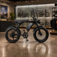 Vélo Électrique Scrambler 750W 48V 15AH Pneus Larges Amortisseur Avant Affichage LCD Style Urbain Noir pour la Ville