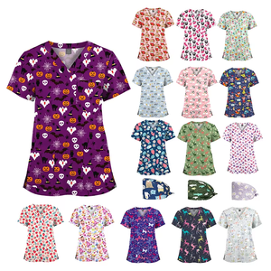 Venta al por mayor Unisex Elástico Médico Scrubs Enfermera Clínica Dental Médico Bata Transpirable Impreso Diversión Salones de Belleza Hospitales Scrub - Product Image 1