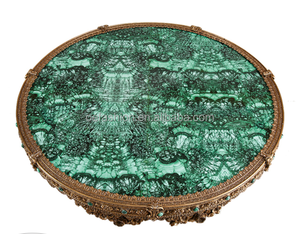 OE-FASHION Rétro Cuivre Petite <span class=keywords><strong>Table</strong></span> D'appoint 0.93m Italien Lourd-sculpté Céramique Peint Rouge Malachite <span class=keywords><strong>Vert</strong></span> Salon Meubles - Product Image 3