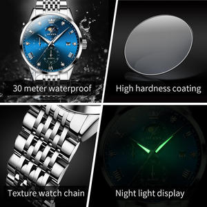 Montre à quartz en acier inoxydable lumineuse, étanche, multifonctionnelle, phase de lune, sport, luxe, personnalisée OEM 2925 pour homme - Product Image 5
