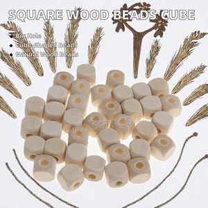 Perles en bois carrées de couleur naturelle, à grand trou, en forme de cube, accessoires de bijouterie, vente en gros en vrac - Product Image 3