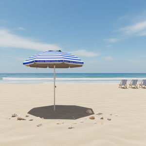 Parasol de plage extérieur 9 pieds bleu et blanc rayé pour patio, piscine, jardin, détente - Product Image 2