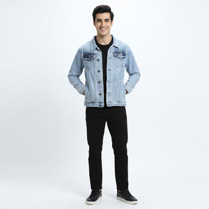 Nouveau hiver mode solide bleu hommes Style décontracté Denim veste grande taille 100% coton col montant personnalité tactile toile - Product Image 1