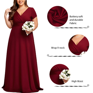 POVTY all'ingrosso Custom Plus Size elegante Crossover collo a V Maxi <span class=keywords><strong>abito</strong></span> da donna manica corta stile impero <span class=keywords><strong>abito</strong></span> da sposa <span class=keywords><strong>lungo</strong></span> - Product Image 2