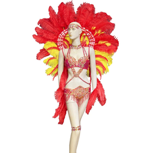 Costume de danse du ventre brésilien pour femmes, en polyester, avec perles et cristaux, pour le carnaval, ensemble de danse du ventre sexy dessiné à la main - Product Image 1