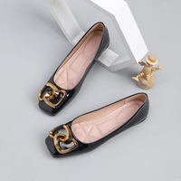 Mocassins plats à bout carré pour femmes, grandes tailles 41-44, en cuir verni, avec soutien de la voûte plantaire, boucle métallique, chaussures décontractées pour tous les jours, toutes saisons