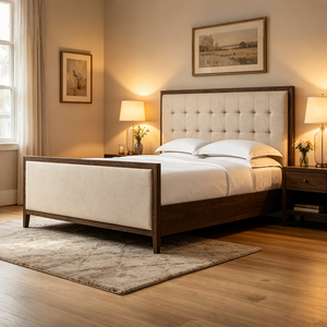 Lit plateforme rembourré en bois avec rangement, cadre de lit moderne en tissu lin capitonné avec tête et pied de lit pour les designers d'intérieur - Product Image 1