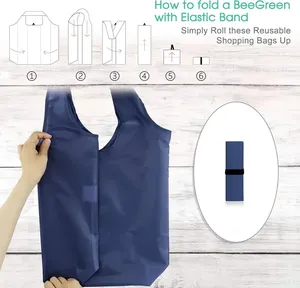 Bán buôn biểu tượng tùy chỉnh in trống polyester có thể gập lại Túi mua sắm thân thiện với môi tái sử dụng cuộn lên gấp hàng tạp hóa Tote Túi - Product Image 3