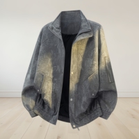 Veste pour homme en jacquard imitation denim, coupe ample et oversize, col à revers, style streetwear décontracté, printemps et automne, logo imprimé personnalisé