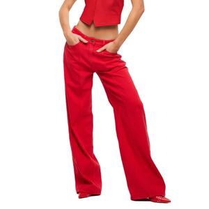 Wholesale Price Fashion Casual Washed Street Unisex Style Low Rise Baggy Fit Red <b>Jeans</b> - Product Image 1