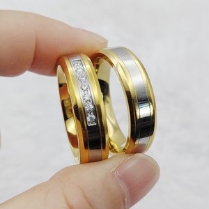 Anillos de compromiso de boda de acero inoxidable y dorado moderno para aniversarios de novia Promesas La selección más grande del minorista en línea - Product Image 1