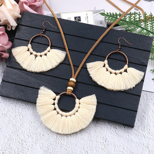Conjunto de collar y pendientes con borlas, estilo bohemio, forma de abanico rosa, joyería para mujer, accesorios de moda para fiesta - Product Image 5