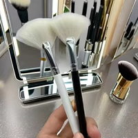 Pinceau éventail en poils de chèvre naturels super doux et moelleux, marque privée, pour blush, poudre, maquillage du visage