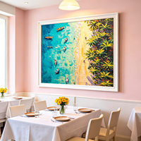 Peinture à l'huile abstraite moderne de paysage tropical insulaire, peinte à la main au couteau à palette, scène côtière pour la décoration du salon