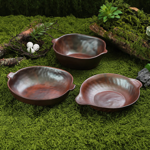 ชุดอาหารเมลามีน Mountain Breeze, หม้อไฟสโลว์พอทลายเห็ดป่าและผัก, จานเสิร์ฟอาหารคู่กับหม้อไฟ, แบบมีหูจับสองข้าง - Product Image 2