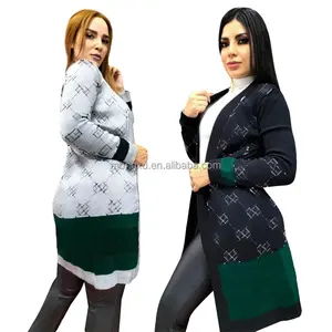 Yeni sonbahar kış kadın kaşmir kazak lüks marka uzun kollu örme hırka tasarımcı baskı kazak mont triko