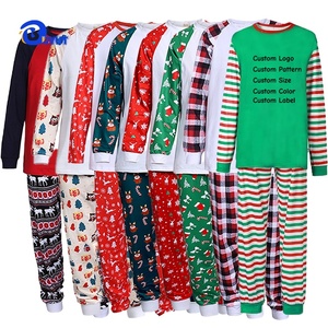 Camisas de Manga Longa Tricotadas Casuais com Estampa e Calças para o Natal, Pijamas Sublimados para Família - Product Image 1