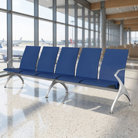 Siège de bureau de luxe 5 places en PU, design industriel, accoudoirs et pieds en alliage d'aluminium, idéal pour les aéroports et les espaces de repos des clients, possibilité d'ajouter un plateau latéral