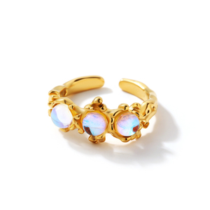 Ensemble <span class=keywords><strong>de</strong></span> bagues vintage tendance en acier inoxydable, plaqué or 18 carats PVD, étanche, antirouille, avec bande ouverte réglable et pierres <span class=keywords><strong>de</strong></span> lune - Product Image 6