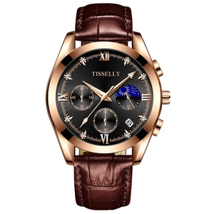 TISSELLY 6601 Nuovo Orologio da <span class=keywords><strong>Uomo</strong></span> di Alta Qualità, Elegante Orologio al Quarzo con Cinturino, Impermeabile, Tre Quadranti, Sei Lancette, Luminoso - Product Image 6