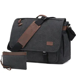 Nerlion OEM özel Logo kayış Crossbody okul dizüstü tek deri erkek omuz çantası kanvas postacı çantası