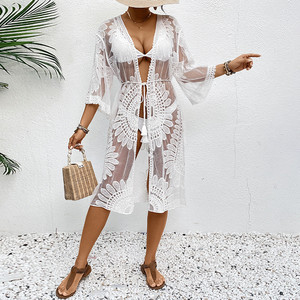 Nuevo Kimono de Gasa con Bordado de Encaje Floral, <span class=keywords><strong>Cardigan</strong></span>, Traje de Baño, Bikini, Ropa de Playa - Product Image 4