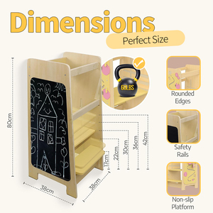 Torre de Aprendizaje Multifuncional Montessori para Niños Pequeños, Ajustable en Altura, Cocina Infantil con Pizarra - Product Image 3