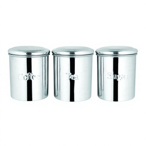 Wholesale Ribbed Tea <b>Canister</b> with Lid Tea Coffee Sugar <b>Canister</b> <b>Set</b> Steel 3 Pcs <b>Set</b> <b>Canister</b> Round Lid - Product Image 1