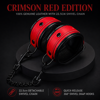 100% Genuine Leather Wrist Cuffs Dual-Tone Padded Edge 18.5-27.5cm Adjustable Restraints with 22.5cm Detachable Chain