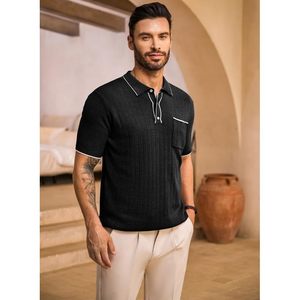 2025 polos de golf pour hommes décontracté boutonné solide tricot à manches courtes coupe classique conception côtelée - Product Image 4