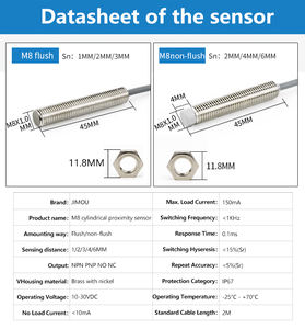 JIMOU Alta precisión NPN PNP NO NC IP67 1/<span class=keywords><strong>2</strong></span>/<span class=keywords><strong>3</strong></span>/4/6mm Distancia de detección M8 <span class=keywords><strong>Sensor</strong></span> de proximidad inductivo - Product Image 2