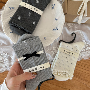 Songmu <span class=keywords><strong>Chaussettes</strong></span> à nœud mi-mollet pour <span class=keywords><strong>femme</strong></span> Style coréen original Slouchy Cotton Crew Length Caractéristiques antibactériennes pour l'automne hiver - Product Image 2