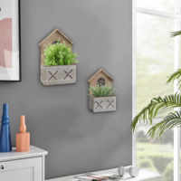 Ferme jardin extérieur tenture murale décor rustique en bois maison en forme d'affichage étagère murale de stockage avec support de rangement en fer métallique