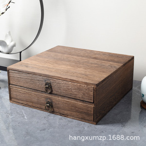 Wooden Double Layer Tea <b>Box</b> Rectangle 10 In High Handmade Storage For Pu'er Tea <b>Cake</b> <b>Gift</b> Craft - Product Image 2
