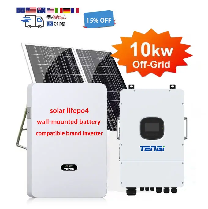 Home 3 phase inverter 5Kw 6Kw 8Kw 10Kw 20Kw Solar Power System With Lithium Battery Hybrid Solar Energy Systems Kit Complete