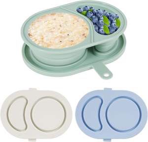 Reusable Silicone Snack Container with Lids BPA Free 2 Compartments Leak-proof Food Storage <b>Box</b> for Salad Dressing Sauces - Product Image 1