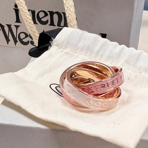 Anillo de tres aros con gema de estrella Empress Dowager Vivienne, diseño de letra en espiral, chapado en oro, joyería unisex de moda para parejas - Product Image 2