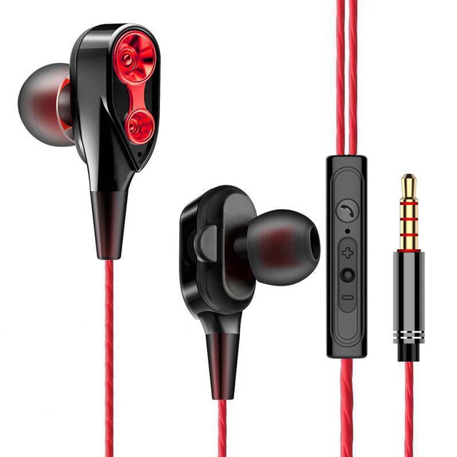 Dual Dynamic Speaker Bass In-Ear Wired Music Headphones with Microphone 3.5mm Earphones & Headphones