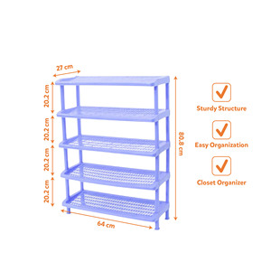 5 Tier PP Plastic Modern Eco-Friendly <b>Storage</b> Shelf Extra Large Organizer Rack <b>Stackable</b> Durable Tiered Shelving Unit Bathroom - Product Image 1
