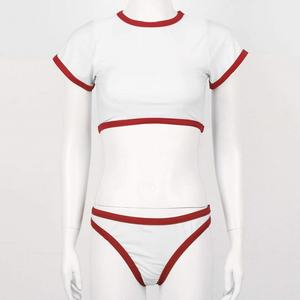 Conjunto de Bikini de 2 Piezas con Mangas Cortas Personalizado, Traje de Baño Deportivo, Top Corto Acolchado de Cintura Alta con Tanga, Traje de Baño para Mujer, Ropa de Playa - Product Image 4