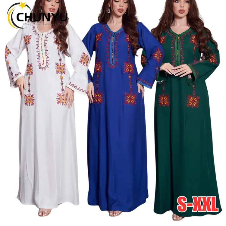 Elegant Embroidery Dress for Women Muslim Abaya Ramadan Long Maxi Dresses Middle East Islam Robe Moroccan Caftan