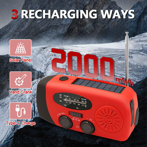 Radio météo d'urgence 2000mAh Li-ion solaire à manivelle AM/FM/SW/NOAA avec lampe torche, haut-parleur intégré et chargement USB en plastique - Product Image 6