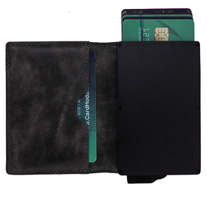 Porte-cartes en cuir véritable pour homme avec blocage RFID, portefeuille court minimaliste à fermeture pliante, noir - Product Image 1
