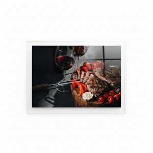 Panel Decorativo Moderno para Cocina, Impresión en Lienzo, Arte de Pared con Marco Transparente, Diseño Elegante de Vino y Carne - Product Image 2